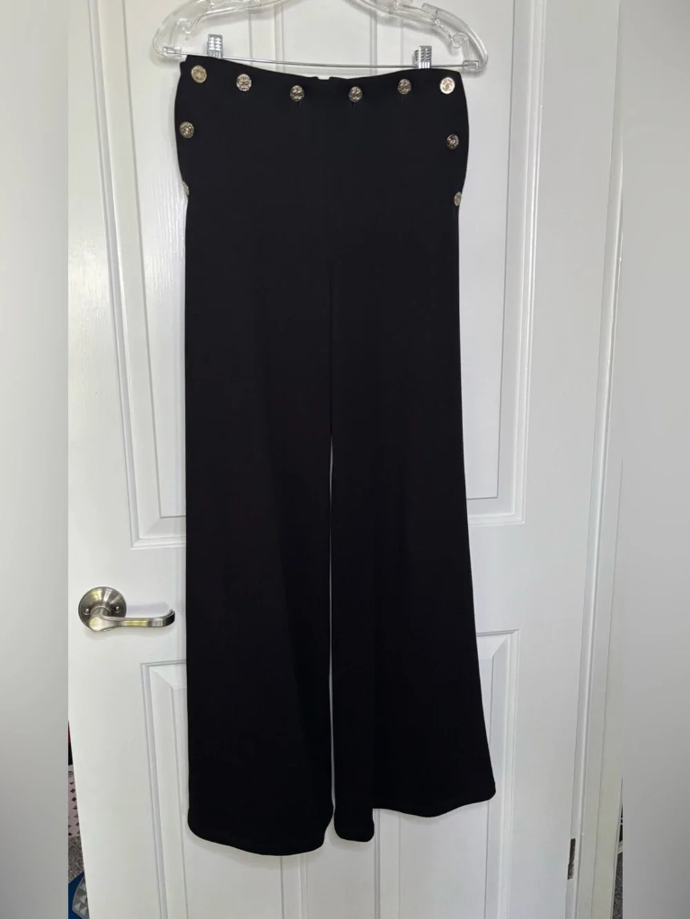 EUC CHANEL Sailor Cotton Black Wide-Leg Pants with Decorative Buttons Size 38